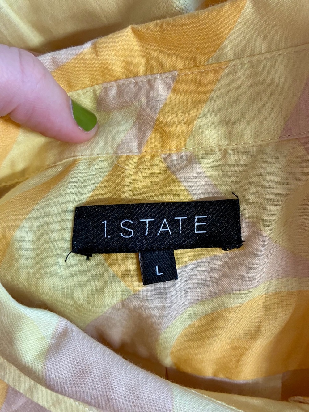 1. State Yellow Abstract Psychedelic Printed Shirt Dress Women's Size Large - Picture 6 of 8